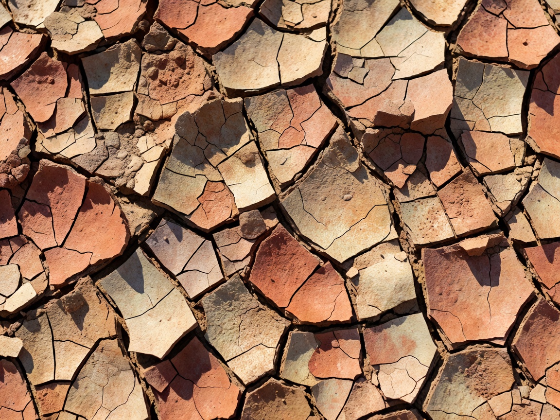 Extreme close-up of geometric fractured clay and drought-split riverbed textures